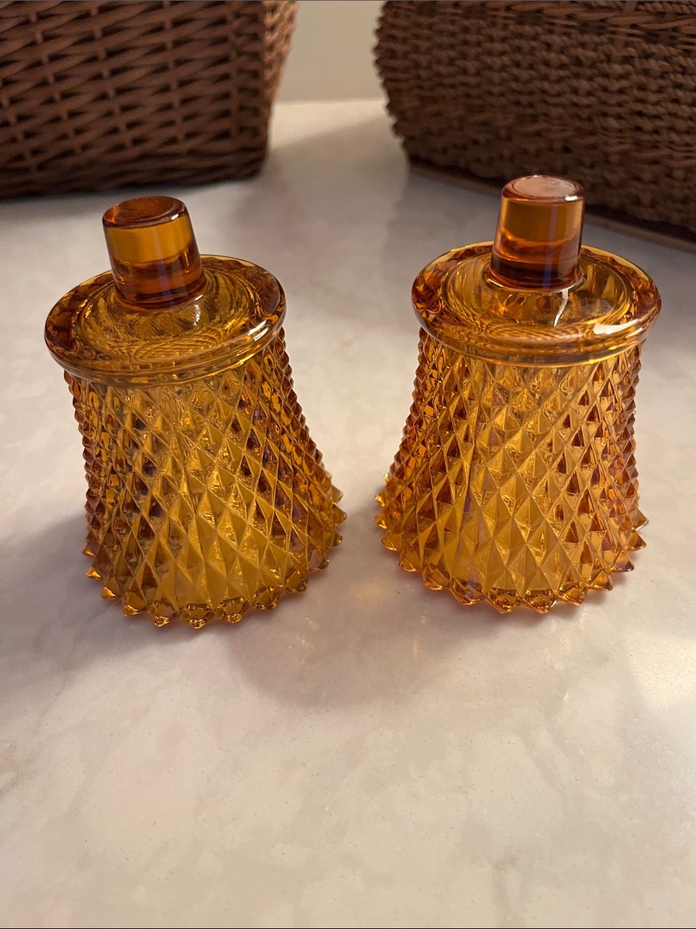 VTG  peg votive cups Home Interiors Gold Amber diamond pattern  Glass